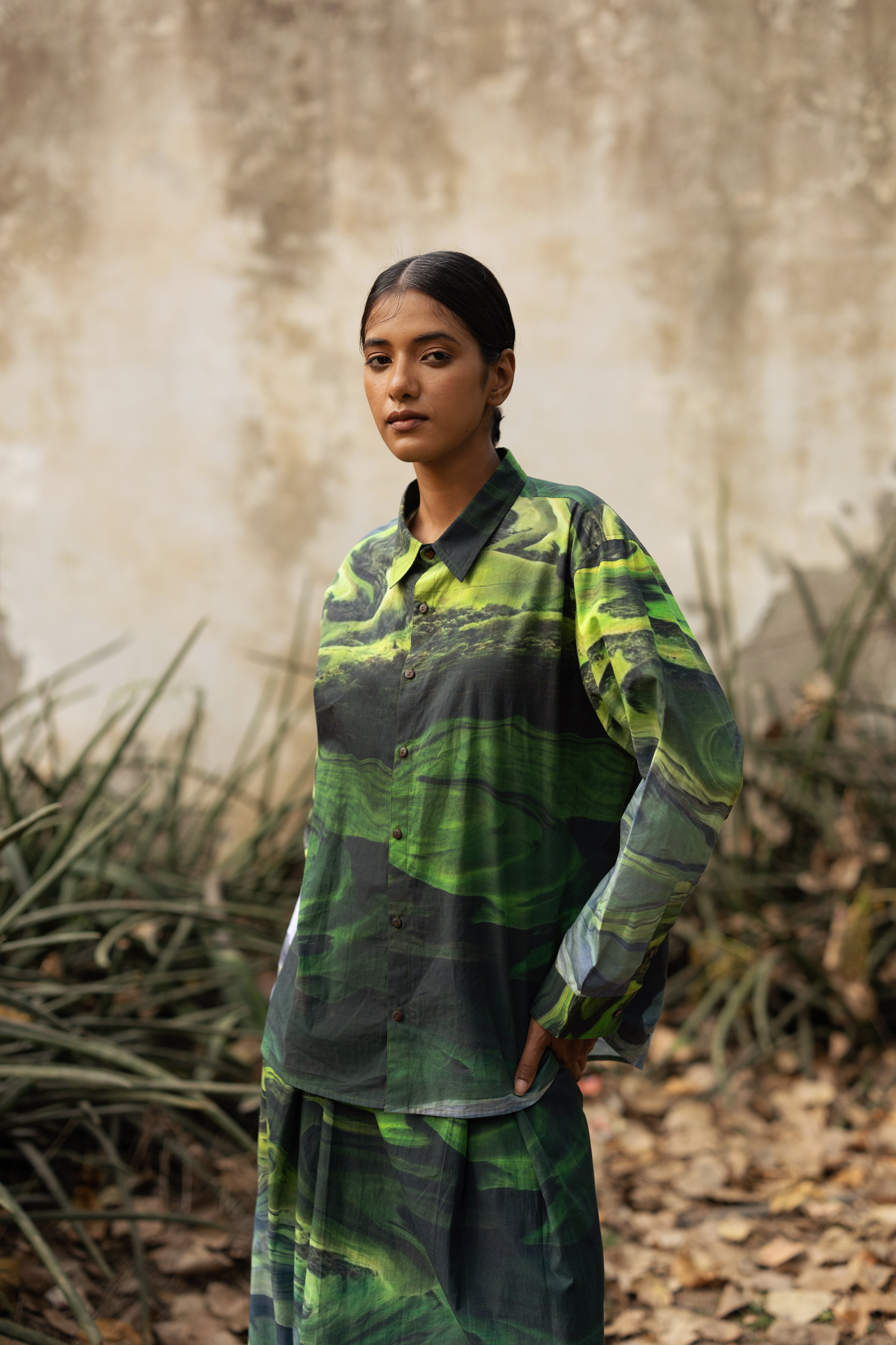 Earo Green Printed Shirt