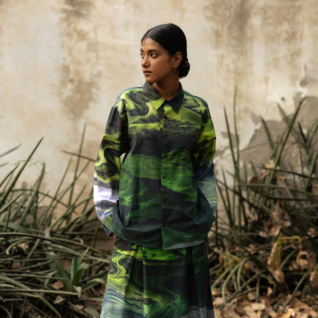 Earo Green Printed Shirt