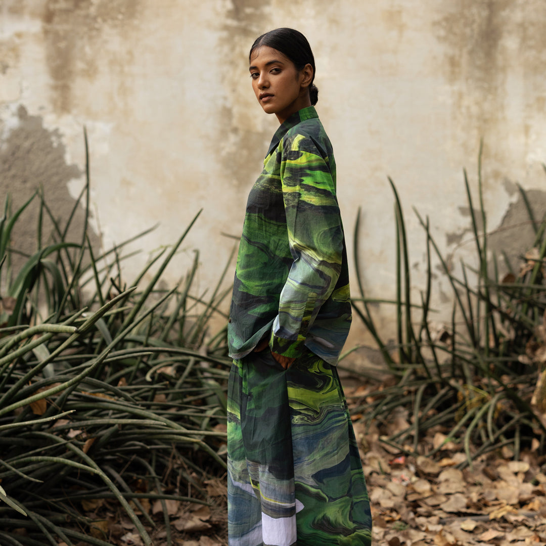 Earo Green Printed Shirt