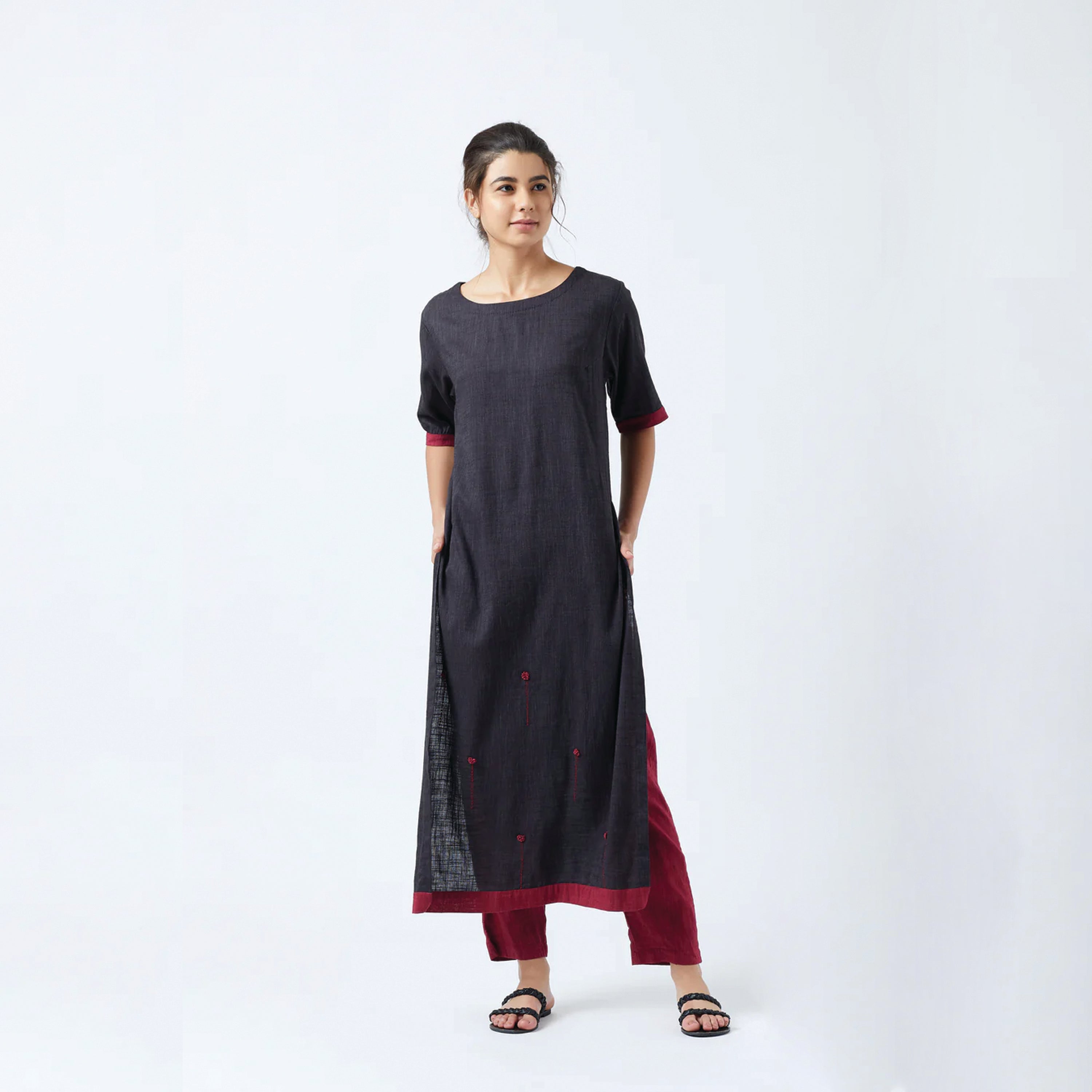 Black Floral Embroidered Tunic