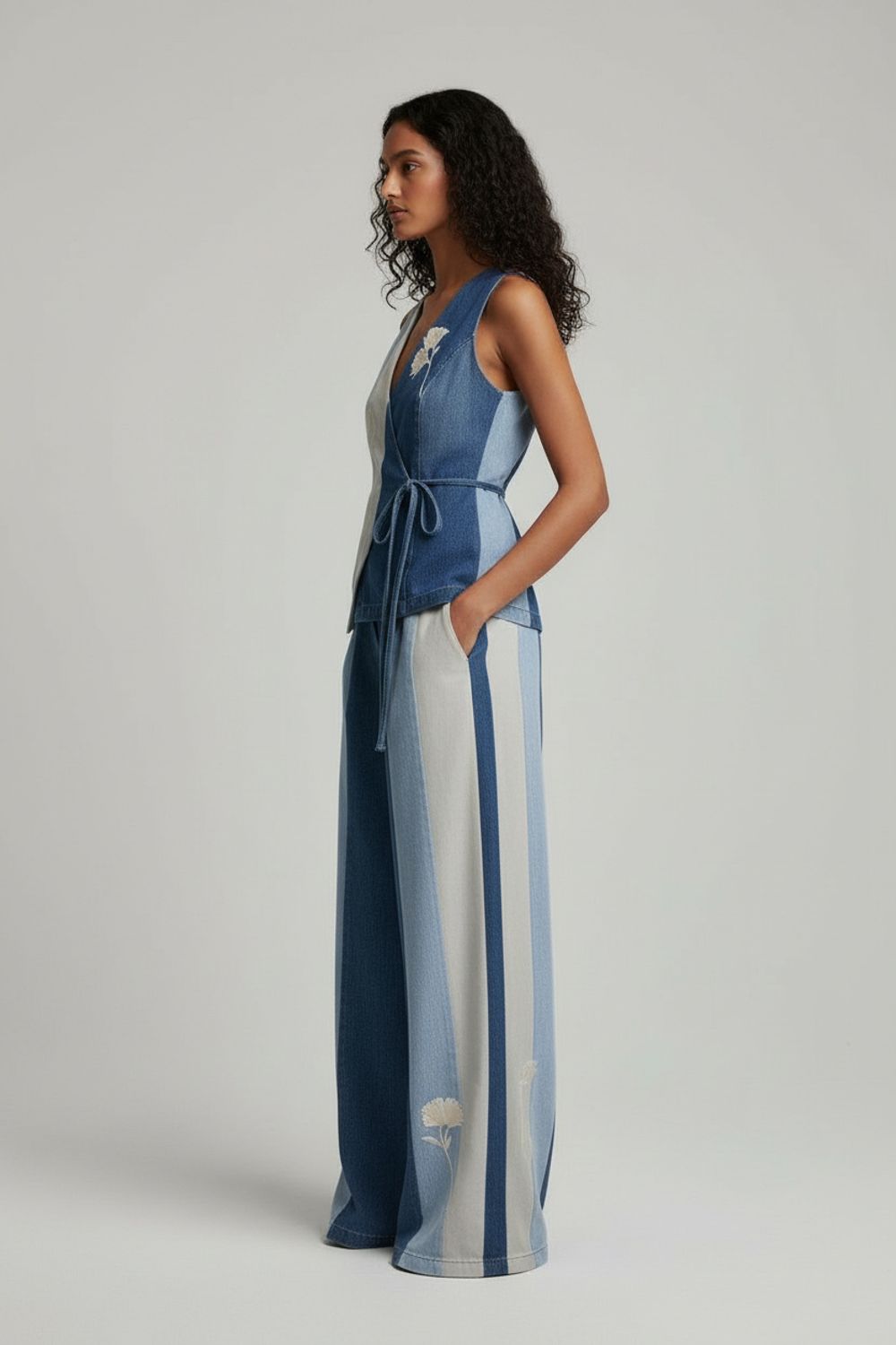 SYLVIA DENIM PANELLED WAISTCOAT