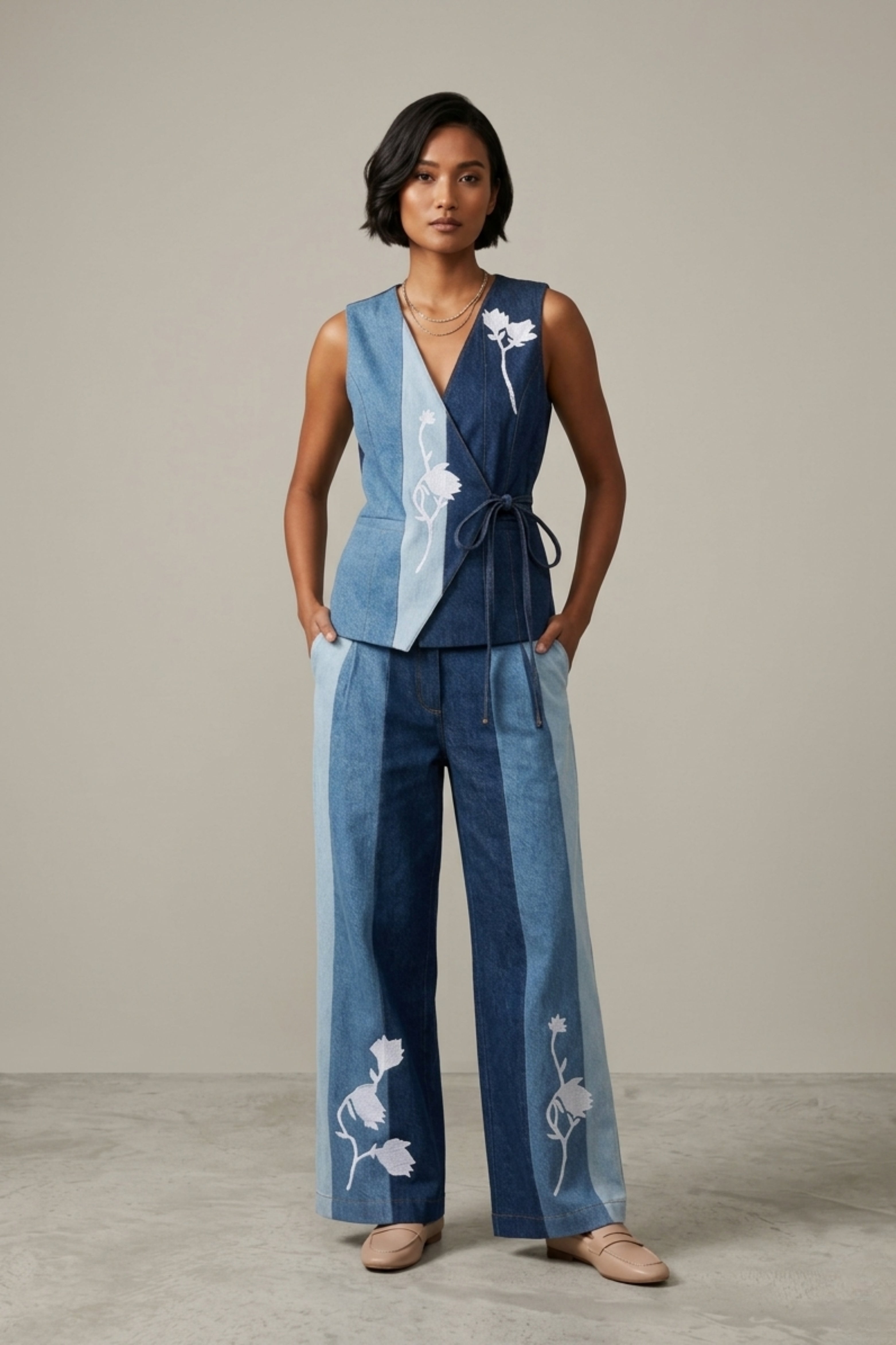 SYLVIA  DENIM PANELLED WAISTCOAT