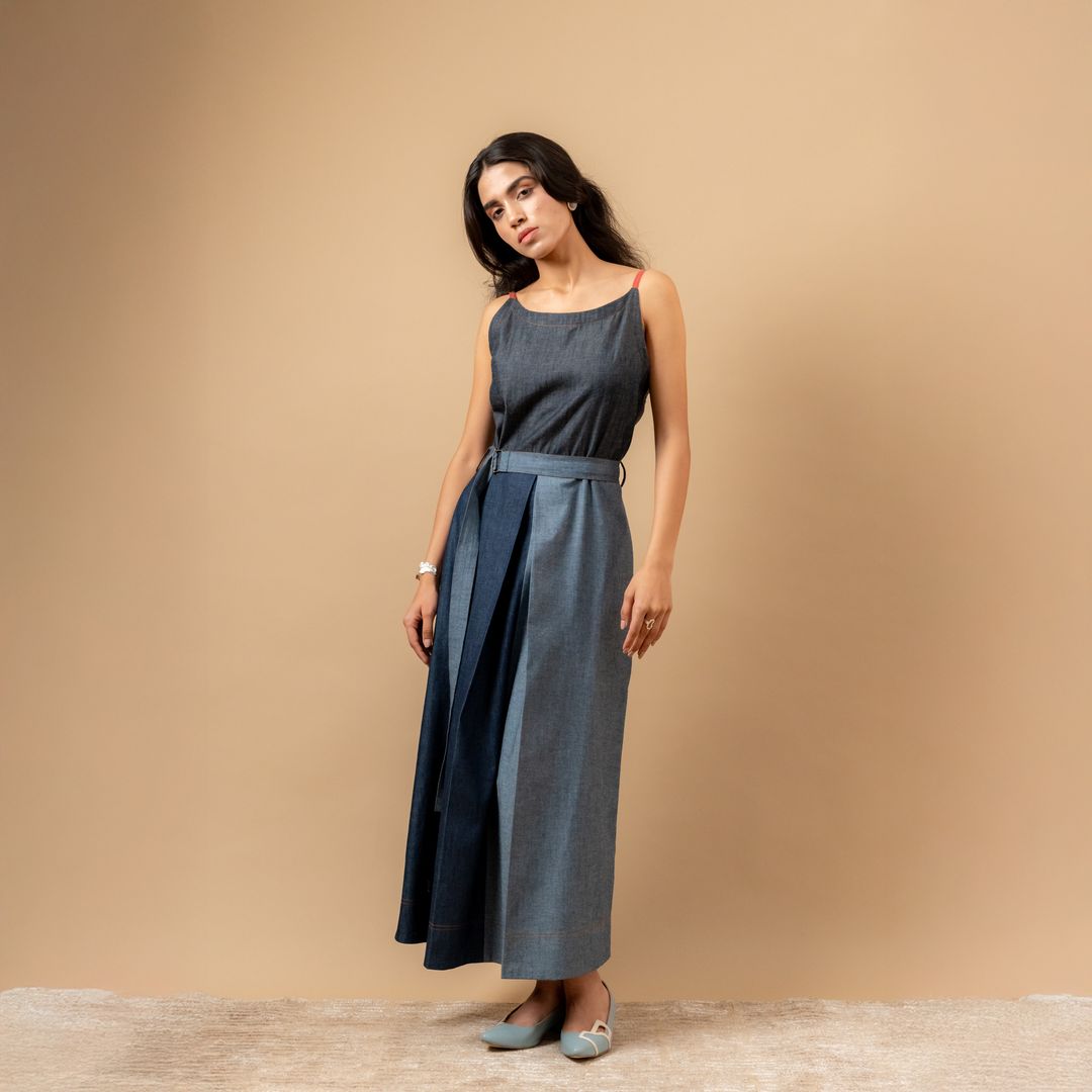 LOUISA UPCYCLED DENIM DRESS