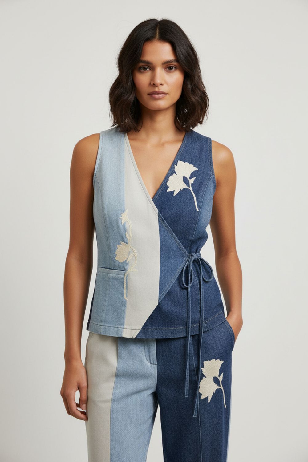 SYLVIA  DENIM PANELLED WAISTCOAT