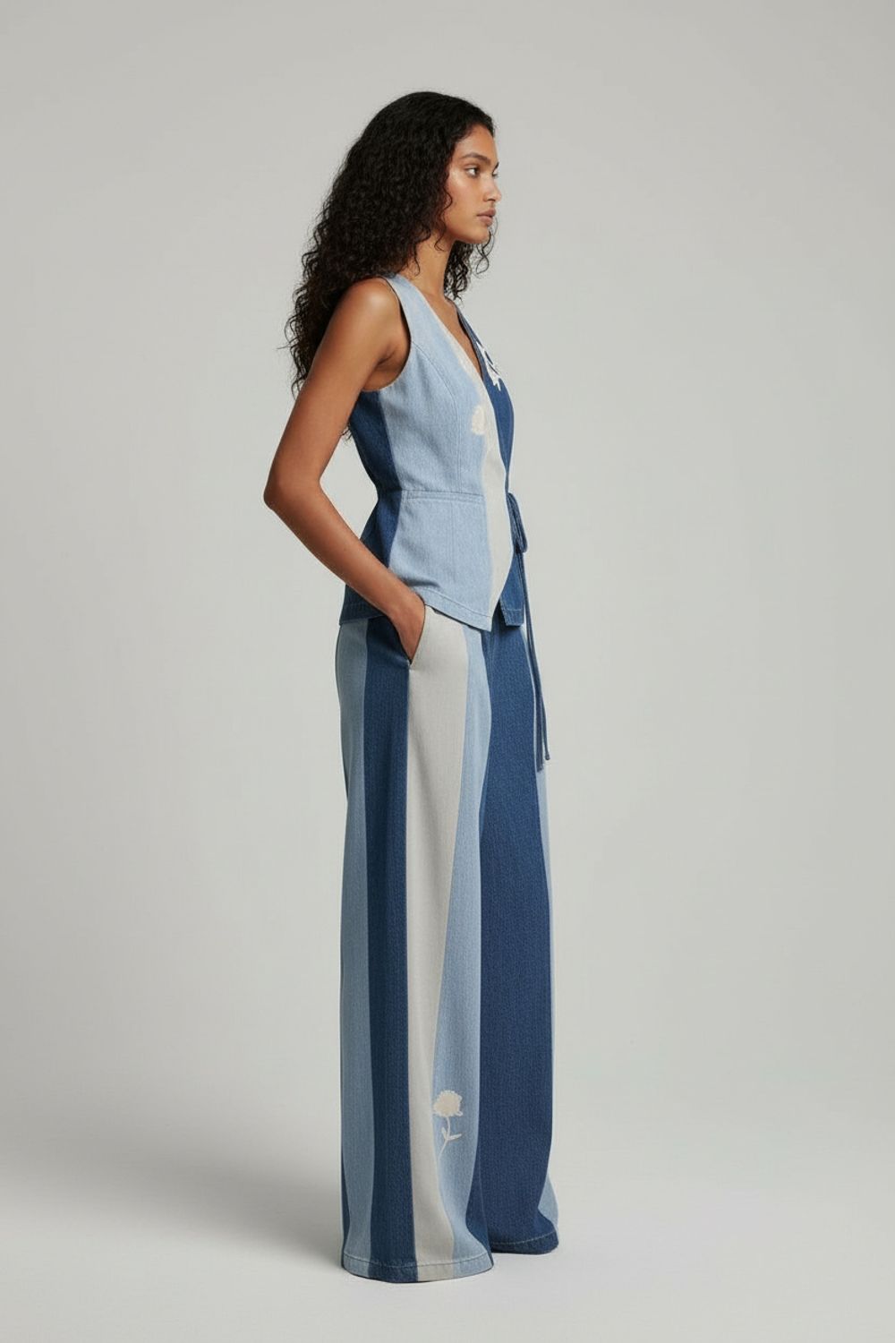 SYLVIA  DENIM PANELLED WAISTCOAT