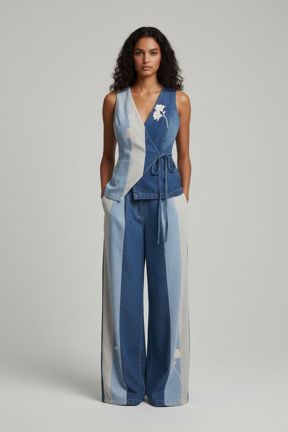 SYLVIA  DENIM PANELLED WAISTCOAT