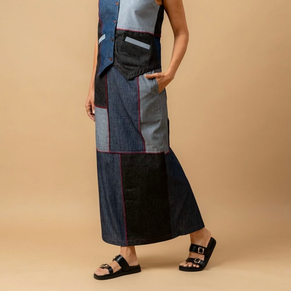 ABBY DENIM PATCH SKIRT