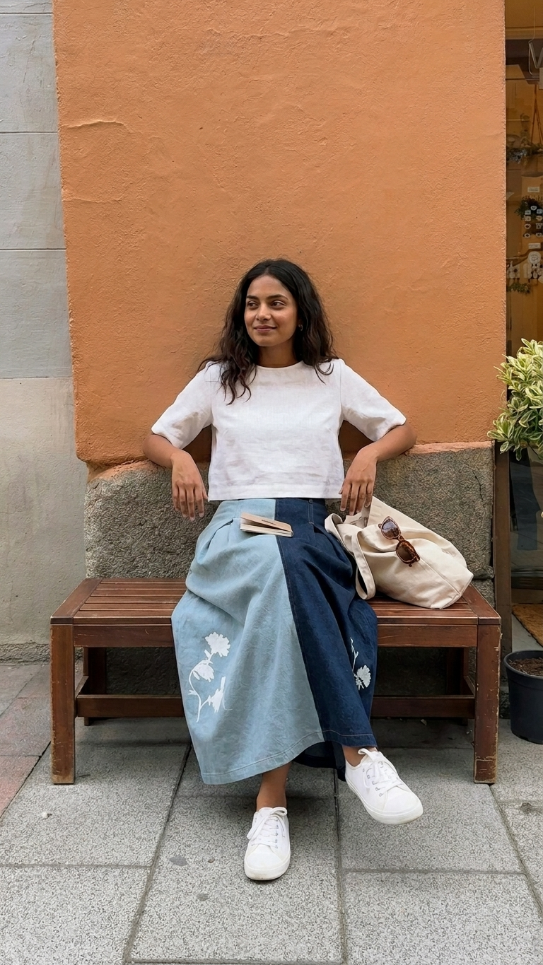 JUDY DENIM PANELLED SKIRT