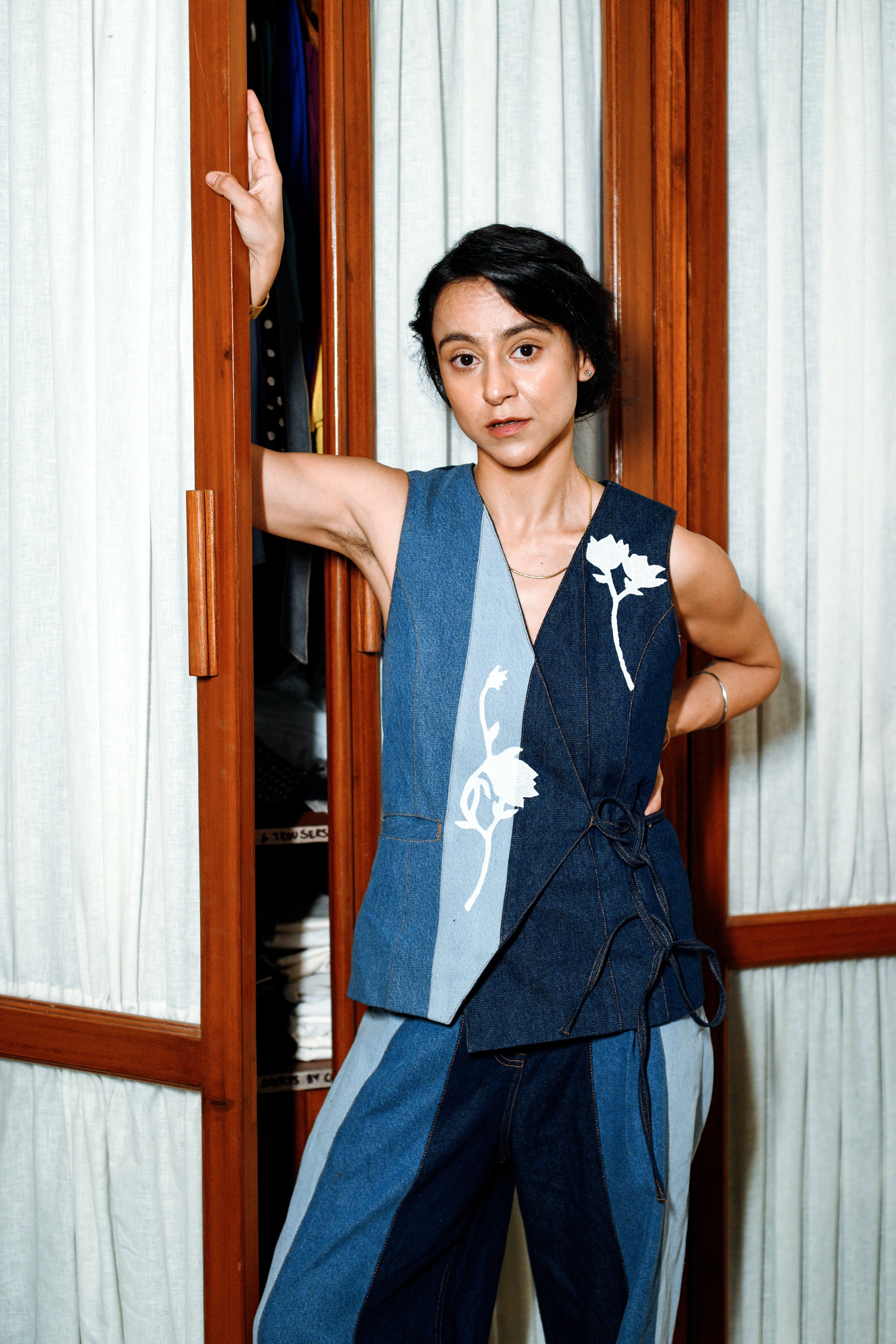 SYLVIA  DENIM PANELLED WAISTCOAT